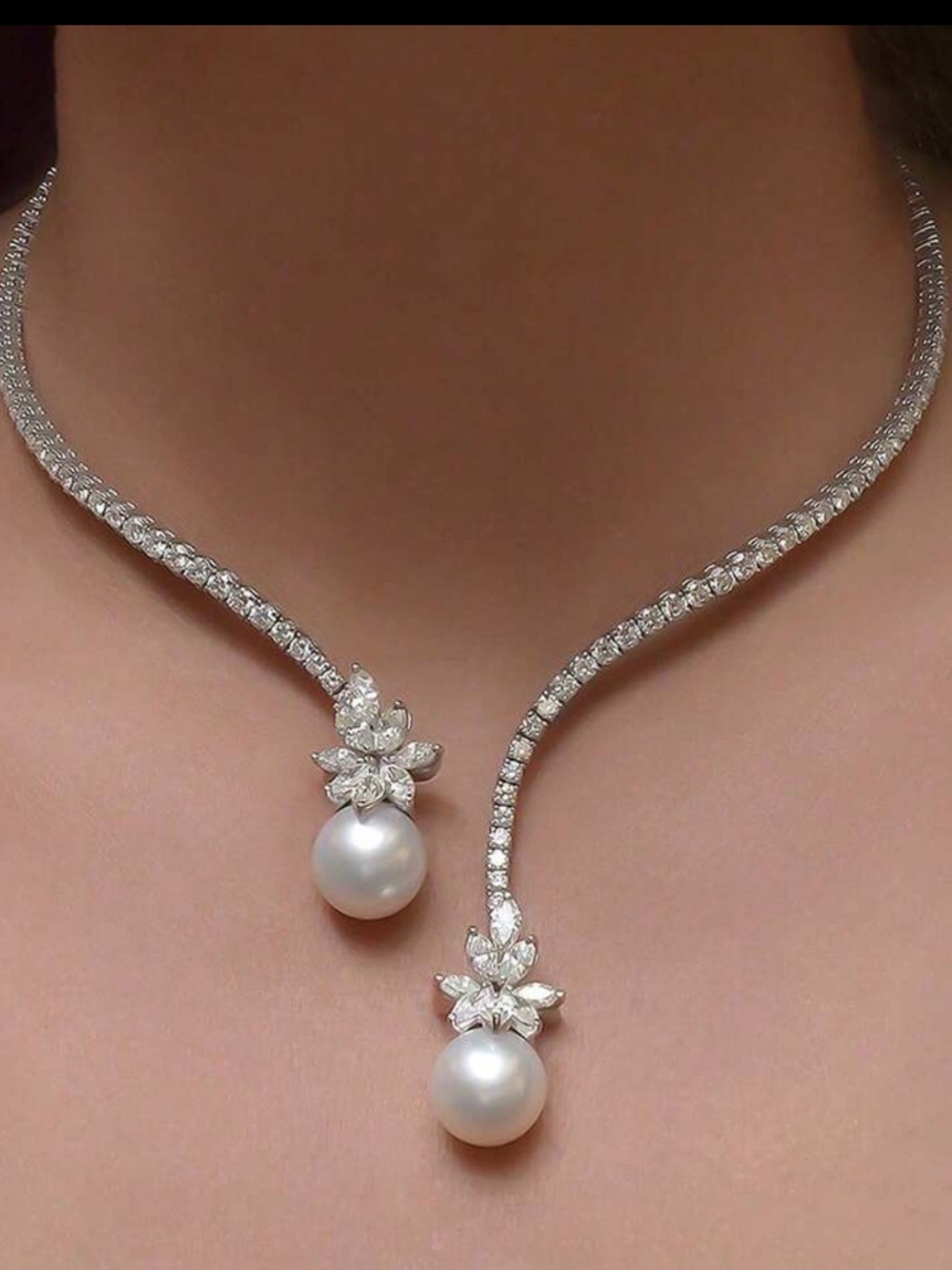 Elegant White Pearl Drop Necklace with Crystal Accents